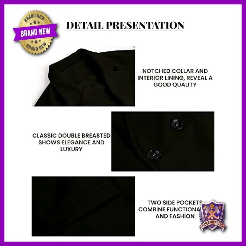 Oversized Wool Blend Trench Coat Double Breasted Long Winter Overcoat Chic